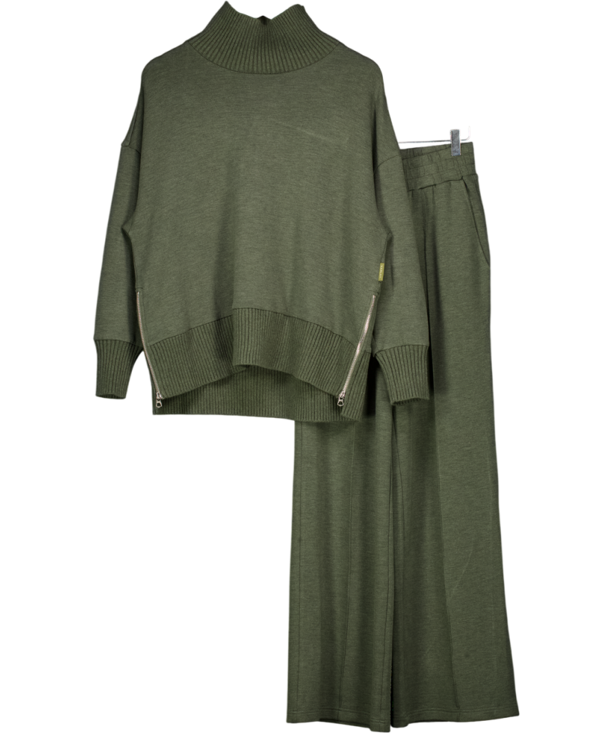 VARLEY 2-piece Olive Green Marl Barker Sweat Top And Wode Leg 30 Pintuck Trousers UK XS