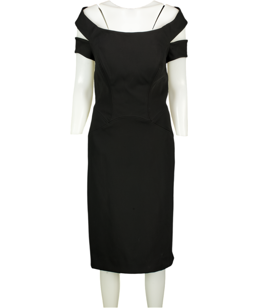 ZAC POSEN Black Structured Bardot Pencil Dress Us8 UK 12