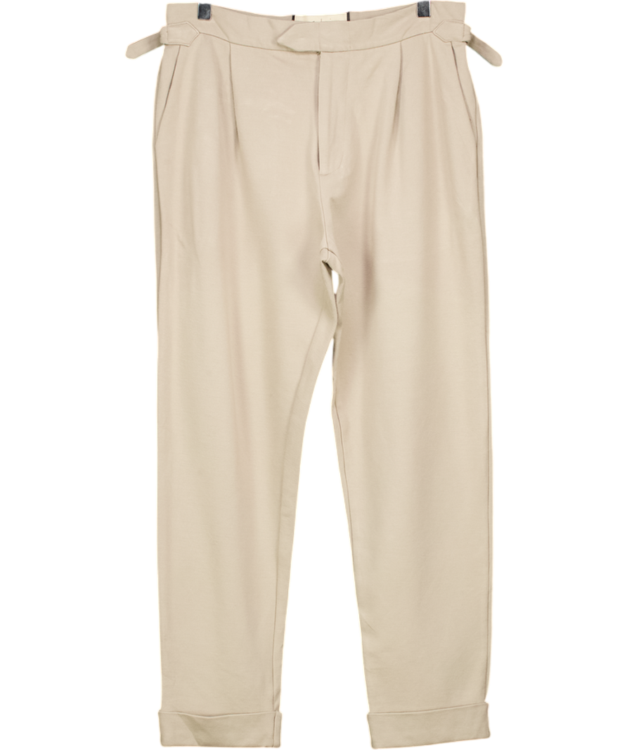 Prevu Beige Cuffed Buckle Detail Tapered Trousers UK M
