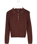 NEW LOOK Brown Knitted Ribbed Polo Top UK 10