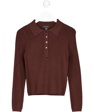 NEW LOOK Brown Knitted Ribbed Polo Top UK 10
