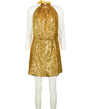 HARMUR 100% Silk Party Mini dress Gold Sequins UK M