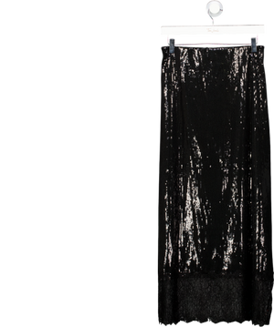 ASOS Black Sequin Mid Rise Column Skirt With Lace Trim UK L