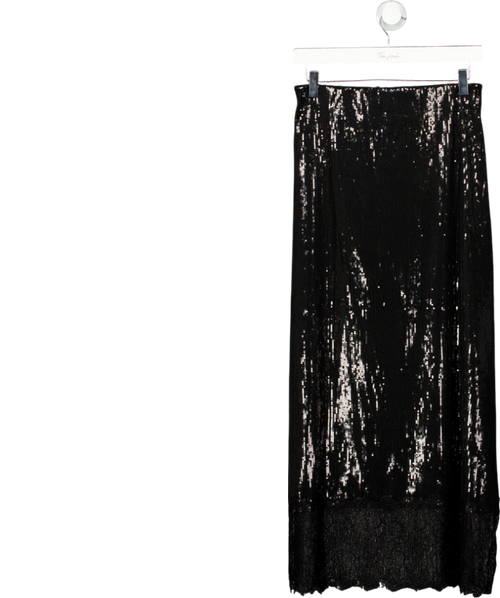 ASOS Black Sequin Mid Rise Column Skirt With Lace Trim UK L