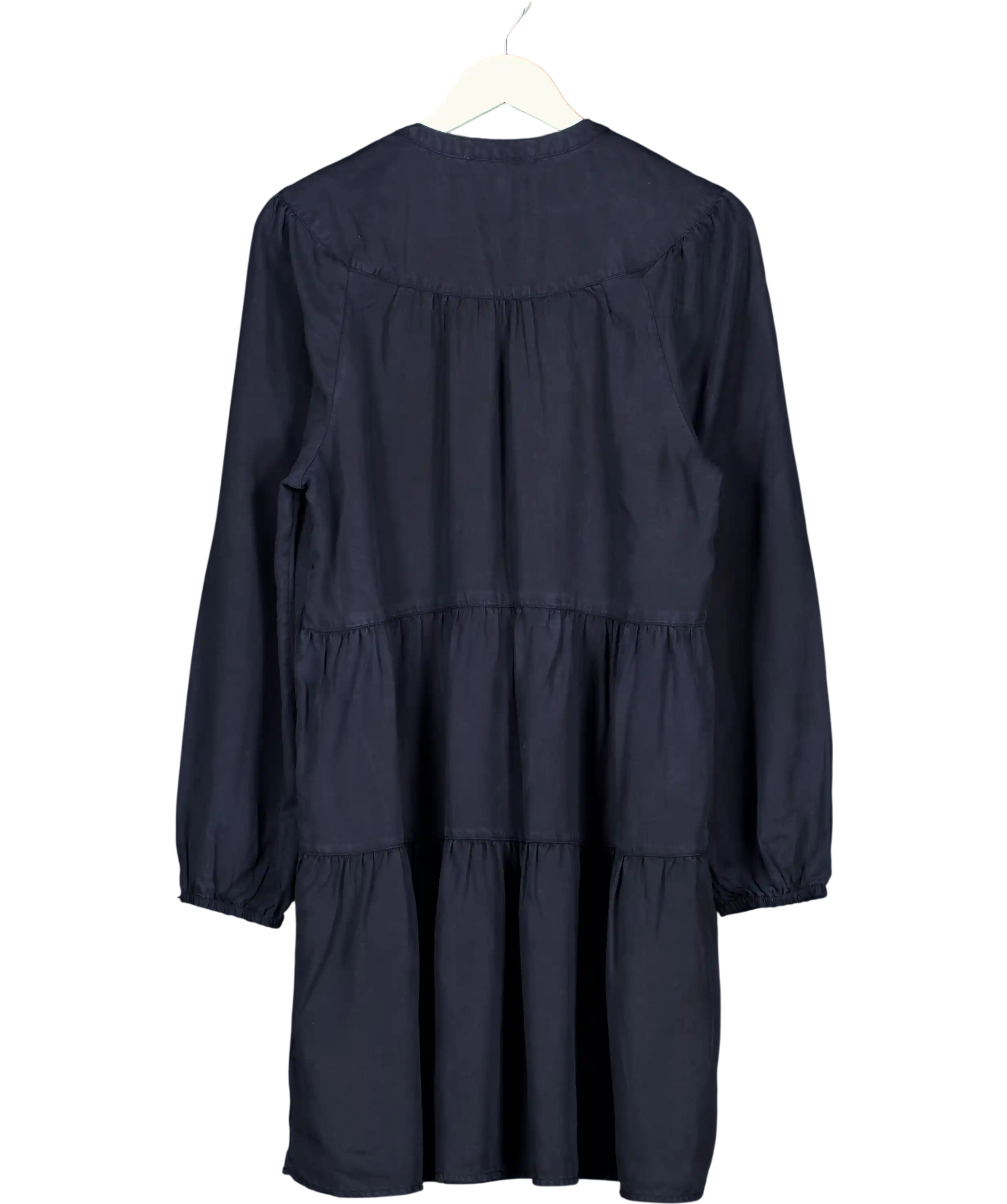 M&S Blue Pure Lyocel Tie Neck Mini Tiered Dress UK 14