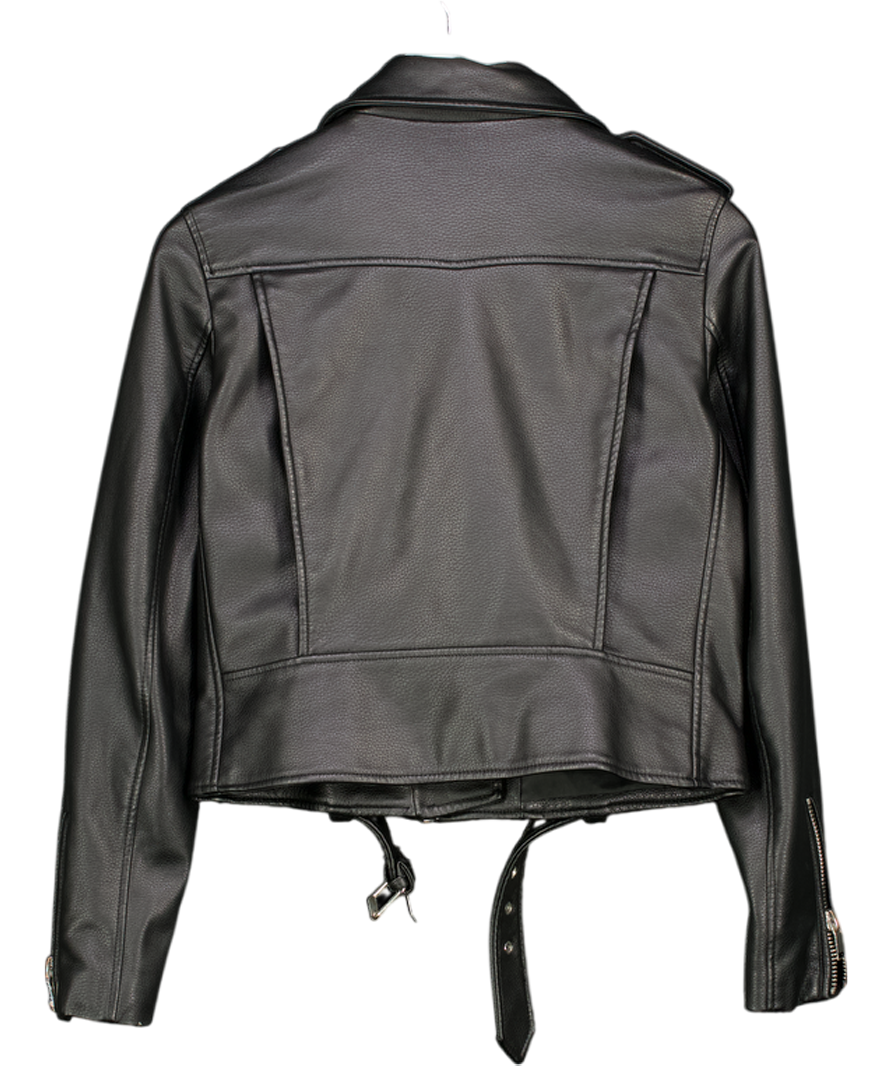ZARA Black Faux Leather Biker Jacket UK S