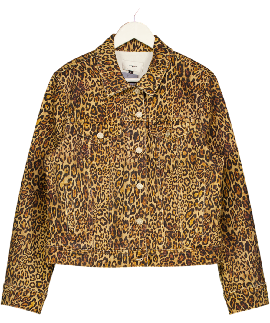 7 FOR ALL MANKIND Brown Leopard Classic Trucker Denim Jacket UK L