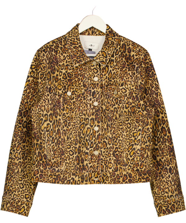 7 FOR ALL MANKIND Brown Leopard Classic Trucker Denim Jacket UK L