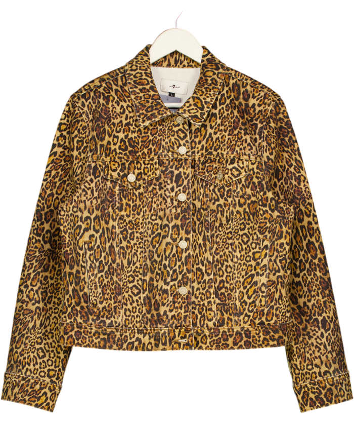 7 FOR ALL MANKIND Brown Leopard Classic Trucker Denim Jacket UK L