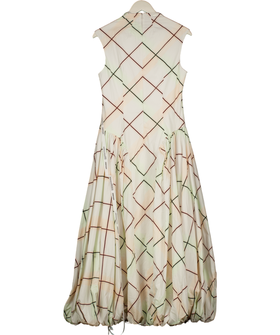 ARRANGE White Sleeveless Bubble Hem Midi Dress In Soft Check Print UK 8