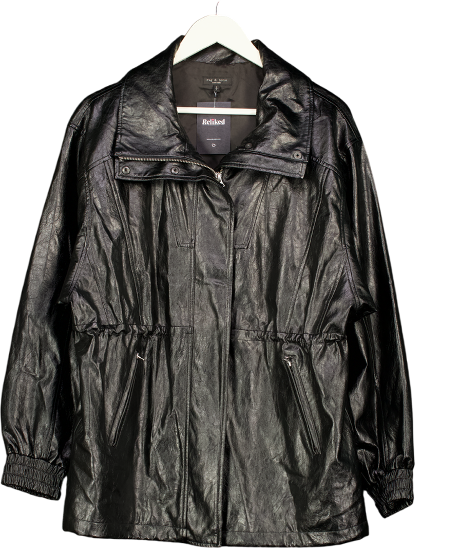 RAG & BONE Black Faux Leather Monica Jacket UK S