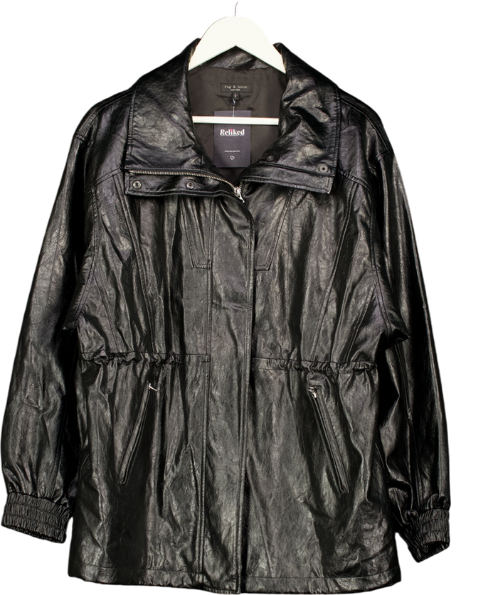 RAG & BONE Black Faux Leather Monica Jacket UK S