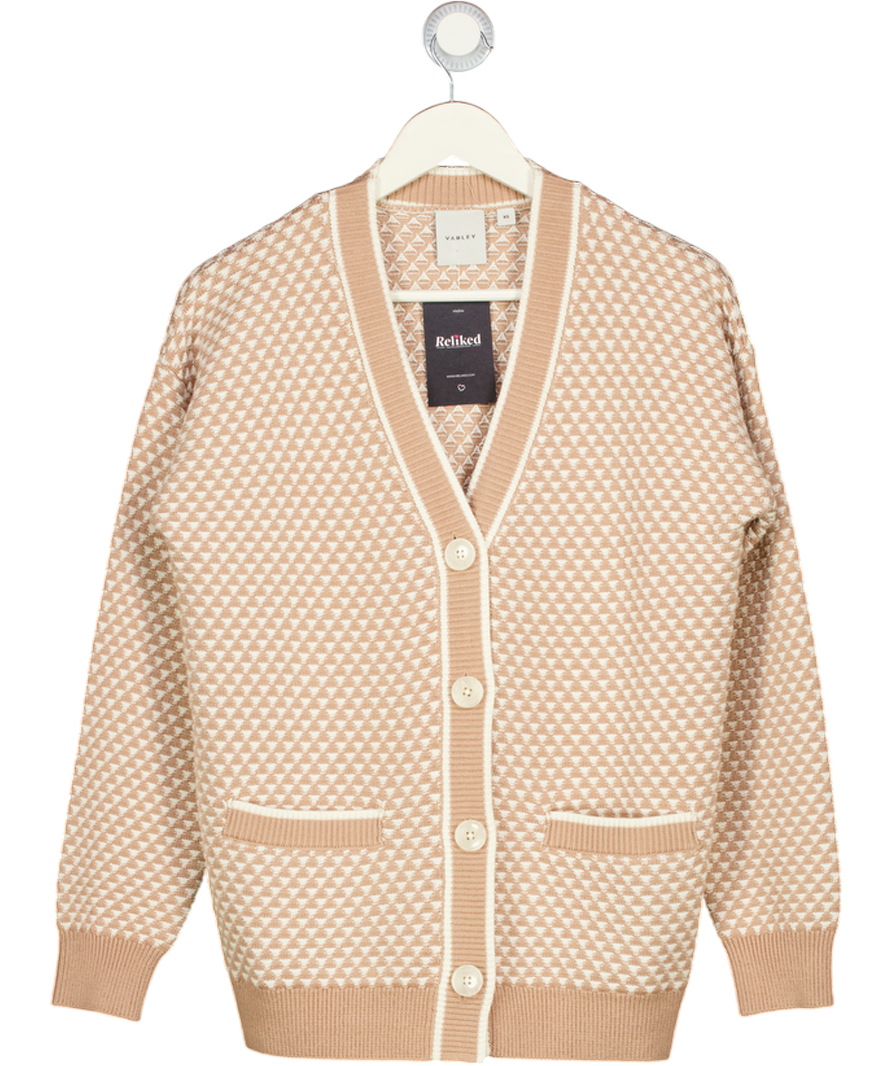VARLEY Light Taupe Beige Tarran Stitch Knit Cardigan UK XS