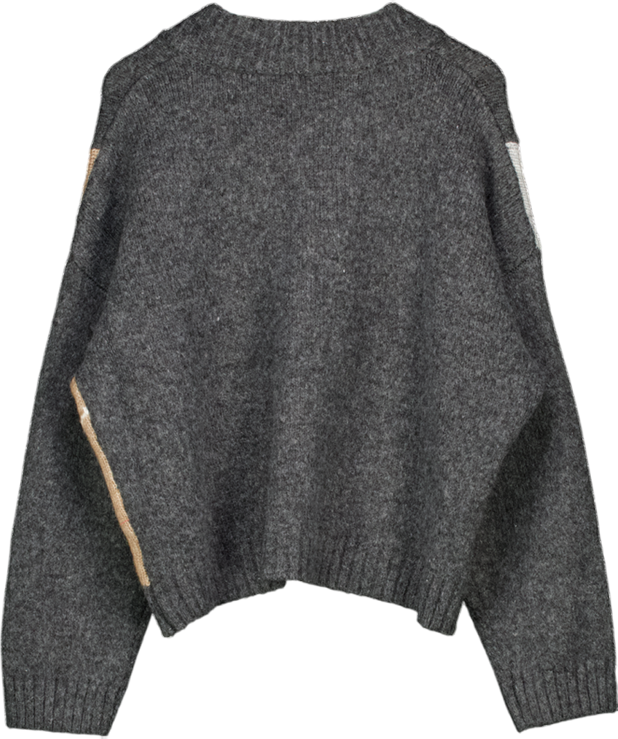 ASOS Grey Argyle High V Neck Jumper UK L