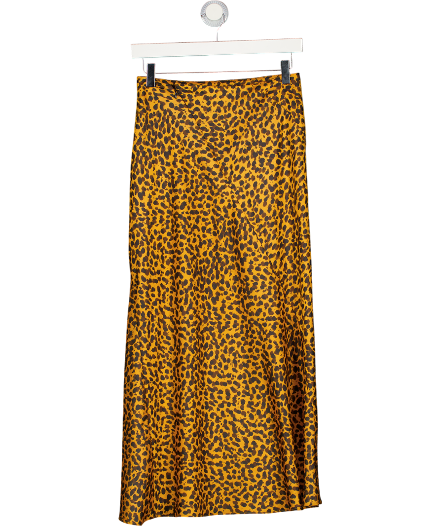 & Other Stories Brown Leopard Print Midi Slip Skirt UK 8