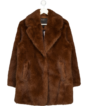 RIVER ISLAND Chocolate Brown Mid-length Faux Fur Coat UK S