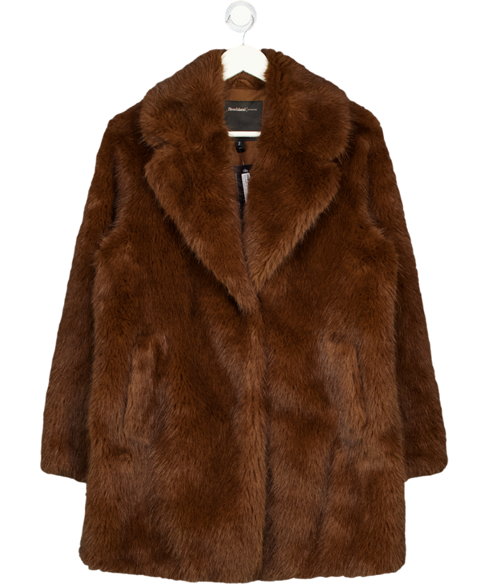 RIVER ISLAND Chocolate Brown Mid-length Faux Fur Coat UK S