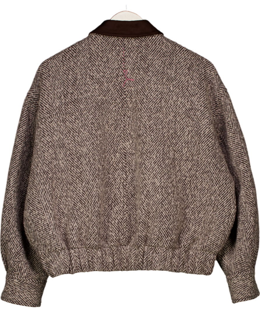 FABRIQUE X Tea Chakhnashvili Brown Dakota Tweed Baseball Jacket In Wool UK XS