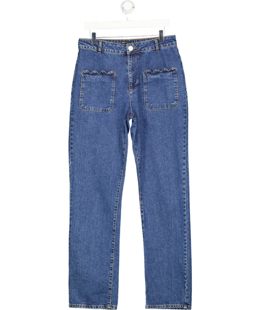 ASOS Design Blue Scalloped Pocket Straight Leg Jeans UK 12