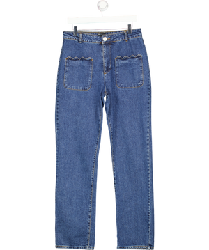 ASOS Design Blue Scalloped Pocket Straight Leg Jeans UK 12