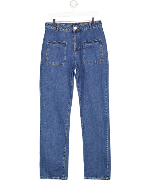 ASOS Design Blue Scalloped Pocket Straight Leg Jeans UK 12