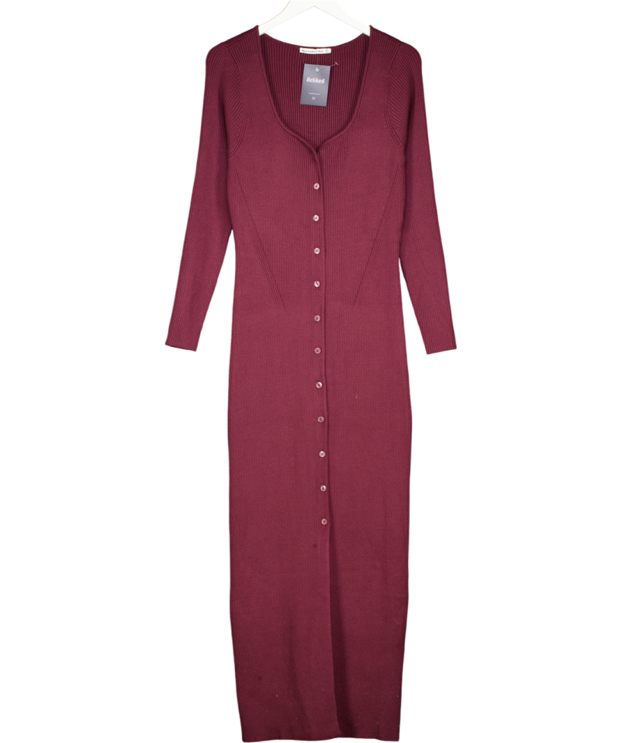 Abercrombie & Fitch Red Long-sleeve Button-through Maxi Sweater Dress UK XL