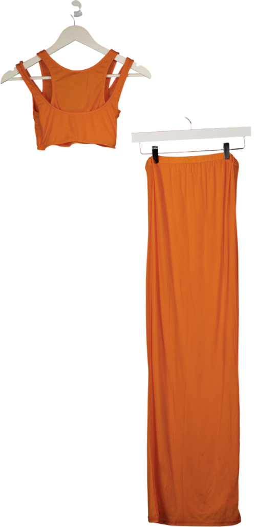 Bayse Orange Double Layered Bralet And Maxi Skirt Set UK S