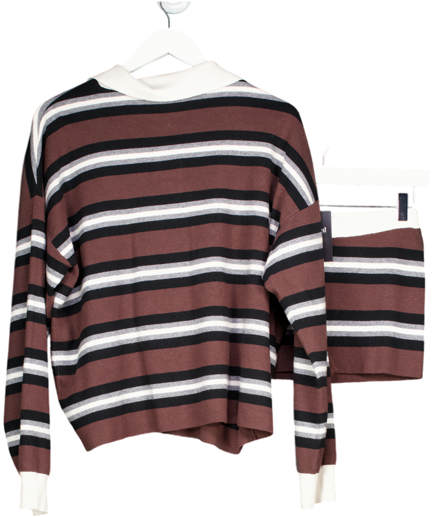 White Fox Brown It's Ok, I'm Ok Knit Sweater Chestnut Stripe And Shorts UK S/M