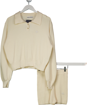 The Couture Club  2-piece Cream Knitted Button Through Polo And Short Set UK 12