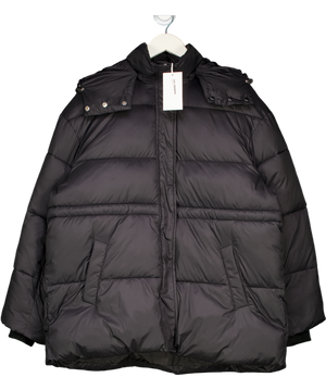 NA-KD Black Drawstring Padded Jacket UK 8