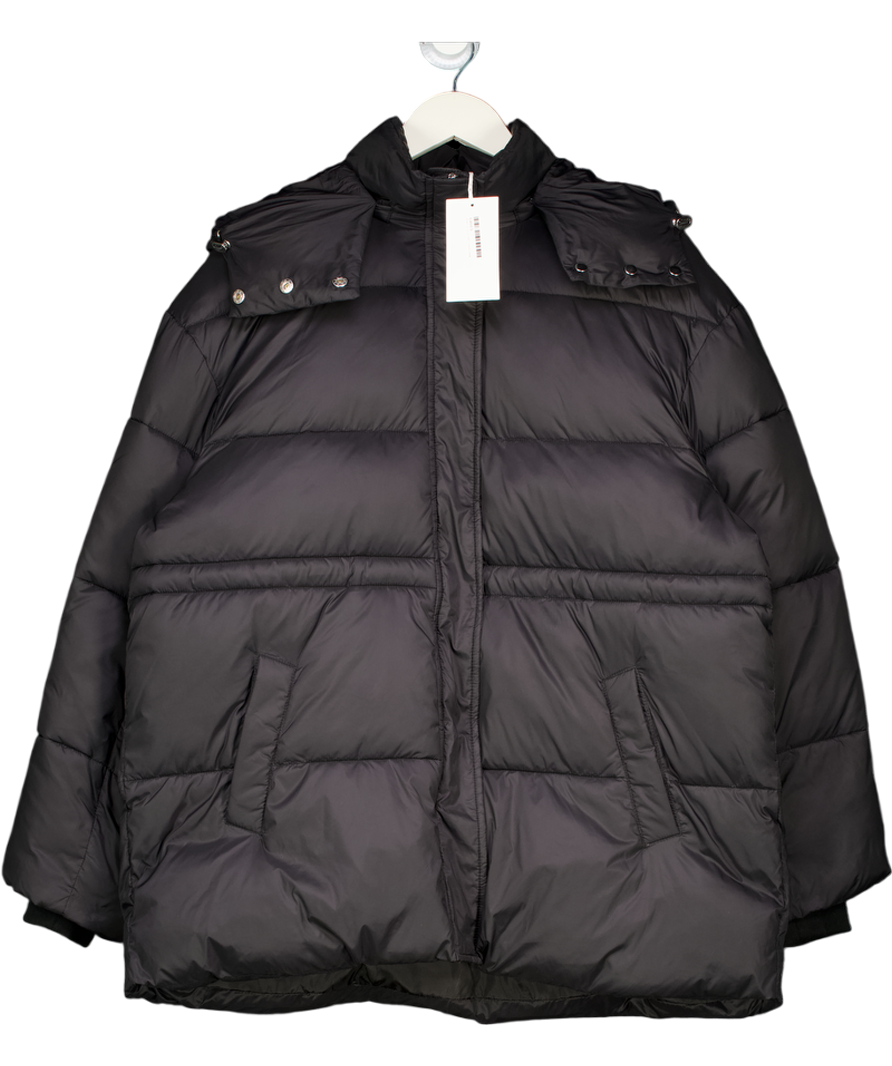 NA-KD Black Drawstring Padded Jacket UK 8