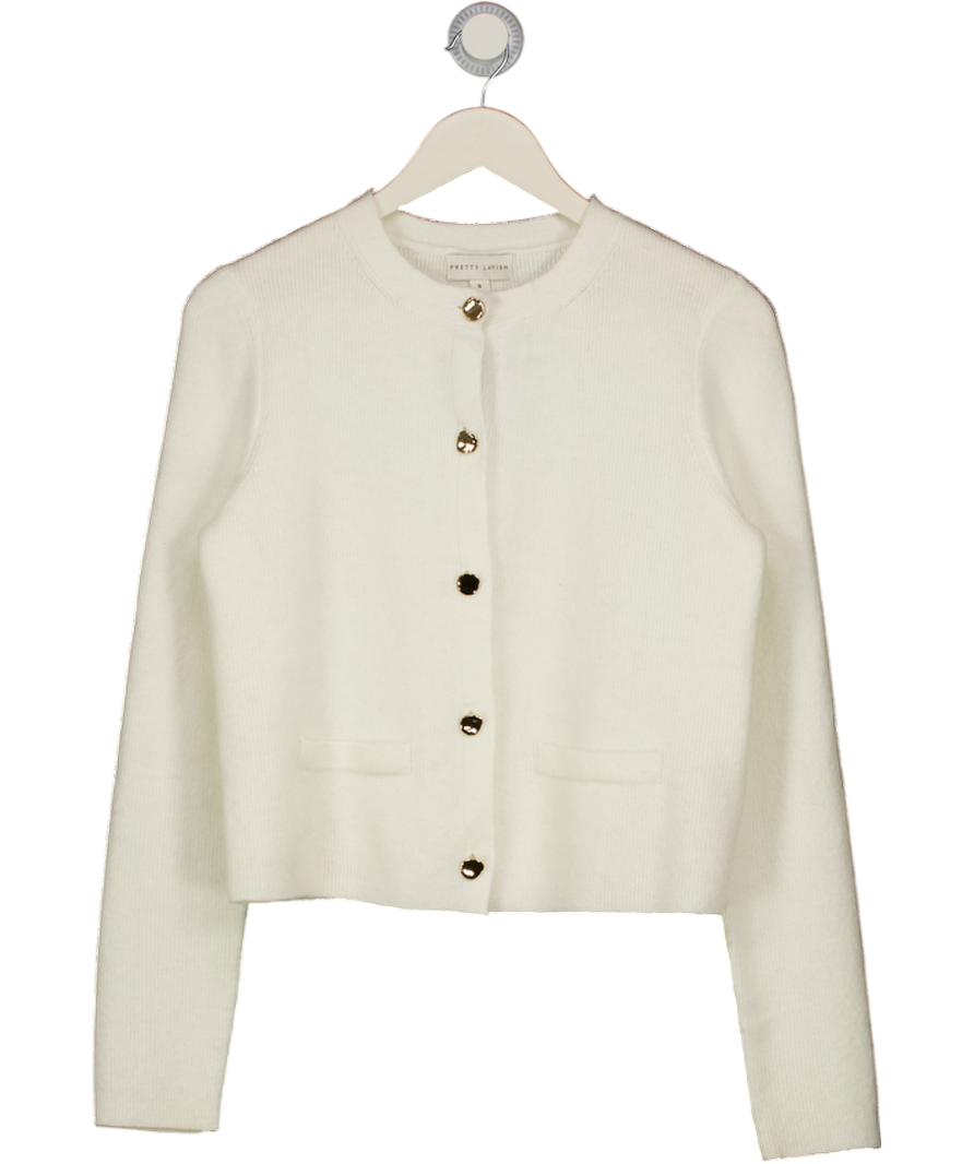 PRETTY LAVISH Cream Sabrina Button Knit Cardigan Curve UK S
