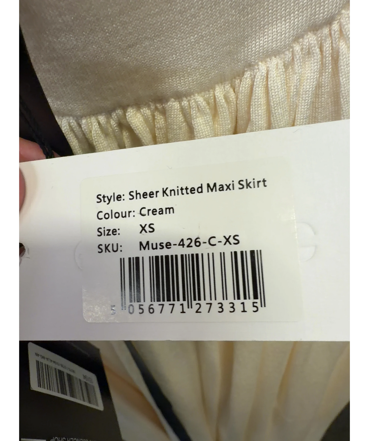ODD MUSE Cream Sheer Knitted Maxi Skirt, size UK XS — label