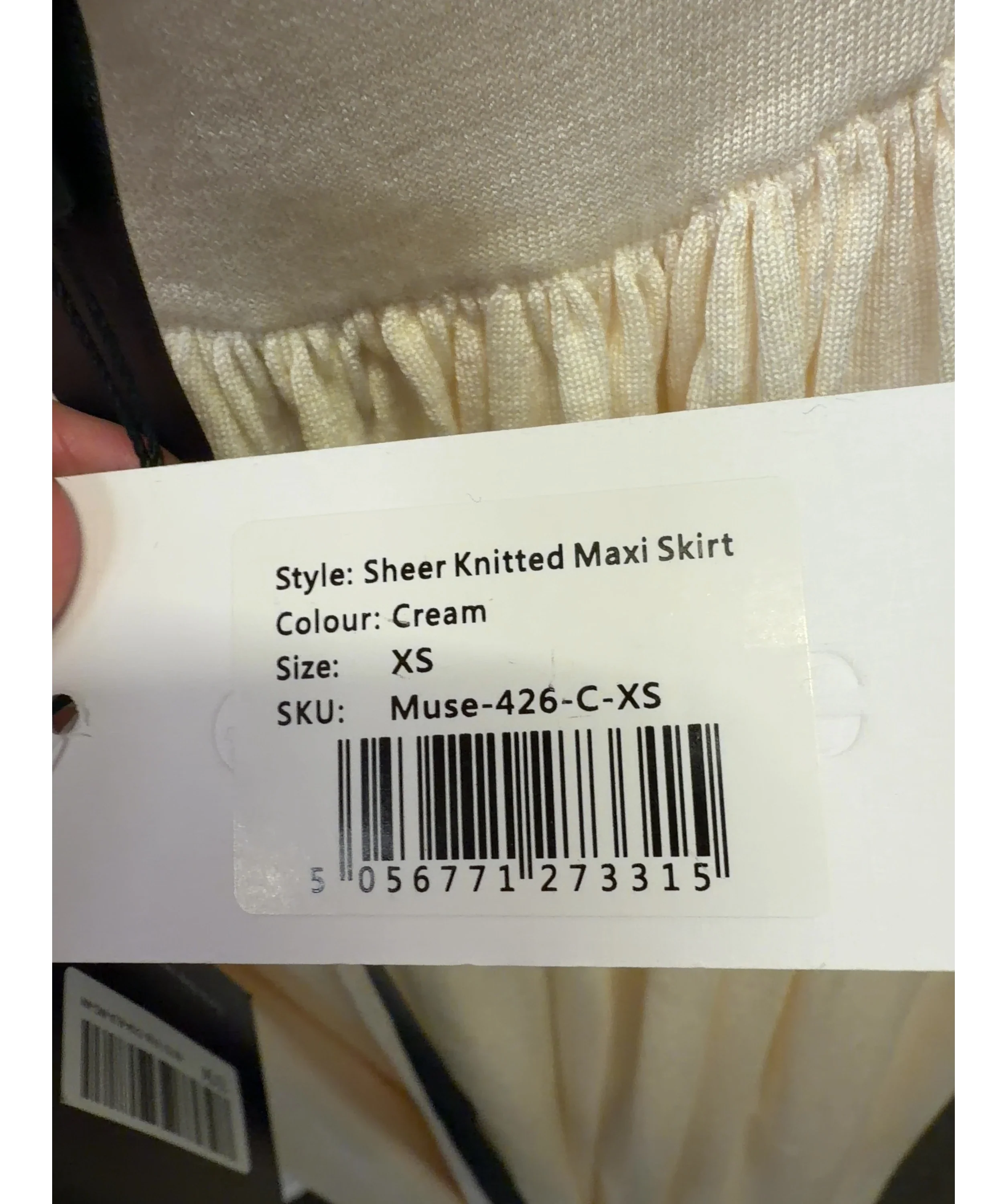 ODD MUSE Cream Sheer Knitted Maxi Skirt, size UK XS — care label