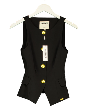 L'agence Black TESSA RACER NECK WAISTCOAT TOP UK XXS