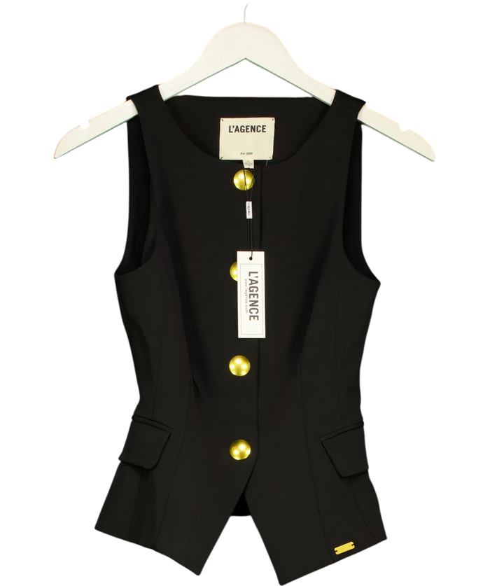 L'agence Black TESSA RACER NECK WAISTCOAT TOP UK XXS