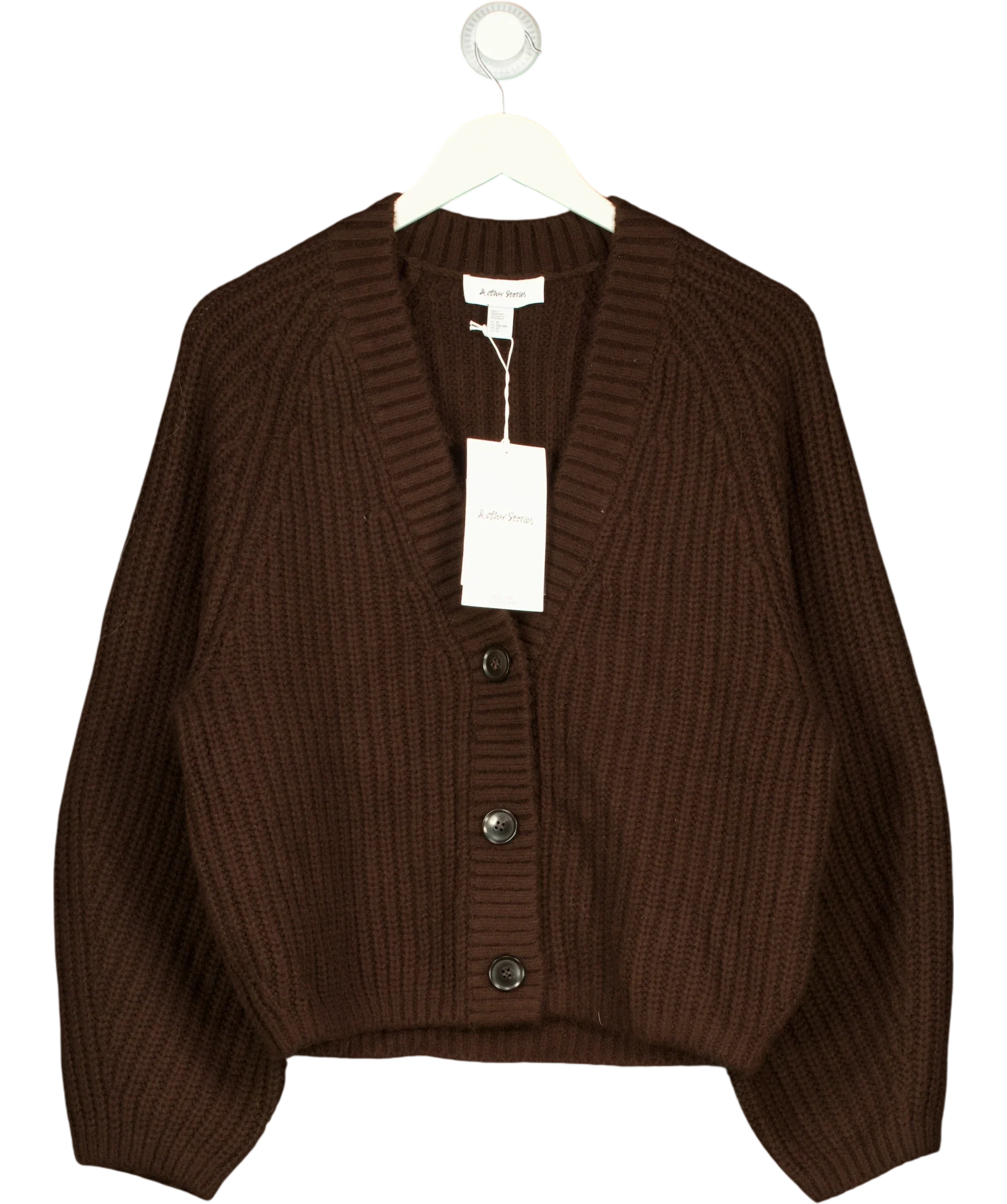 & OTHER STORIES Brown Chunky Rib-Knit Cardigan, size UK XS — front
