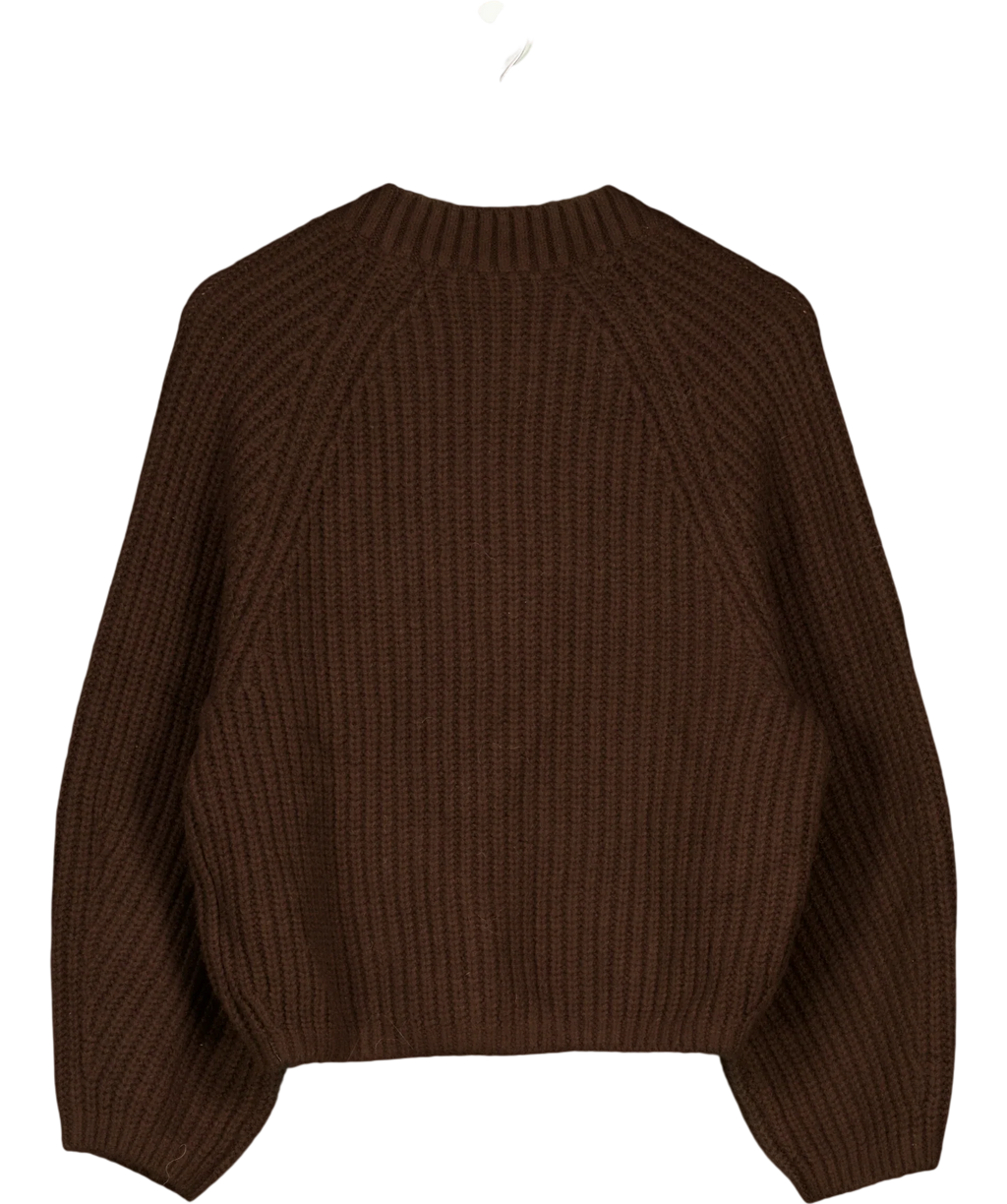 & OTHER STORIES Brown Chunky Rib-Knit Cardigan, size UK XS — back