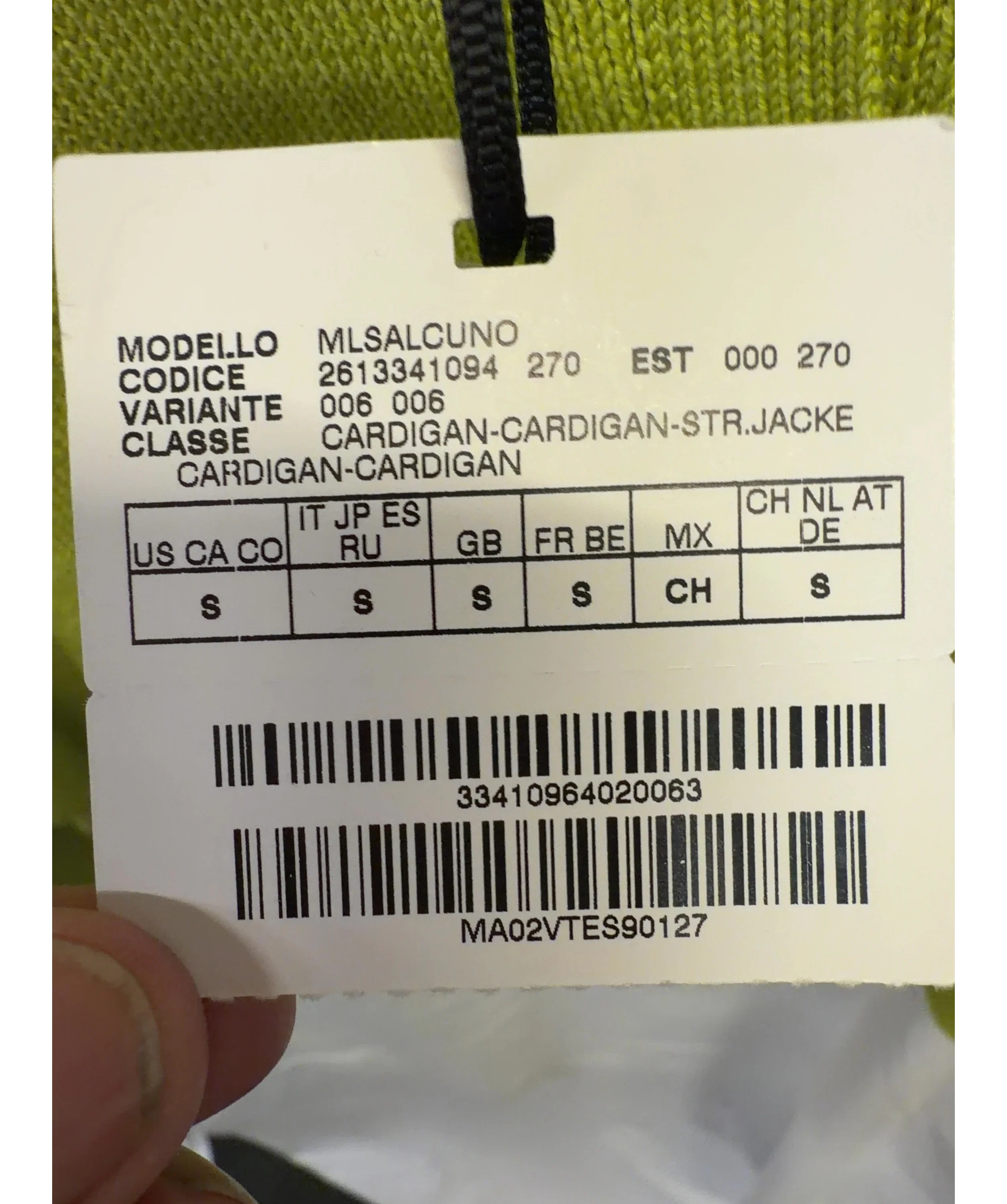 Marella Sport Green Alcuno, size UK S — label