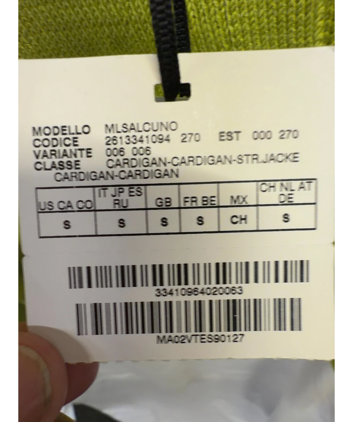 Marella Sport Green Alcuno, size UK S — care label