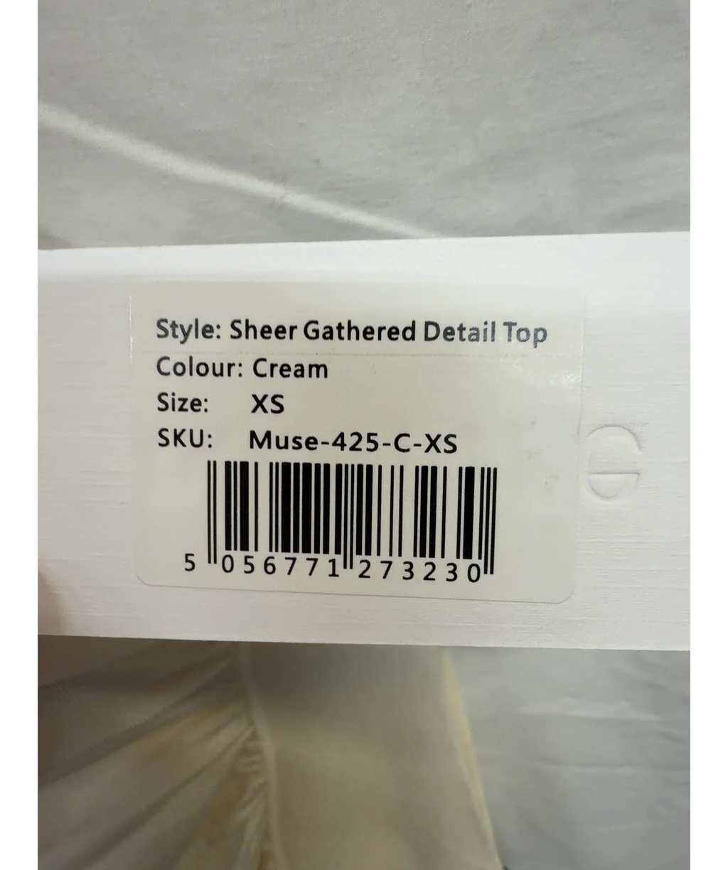 ODD MUSE Cream Sheer Gathered Detail Top, size UK XS — label