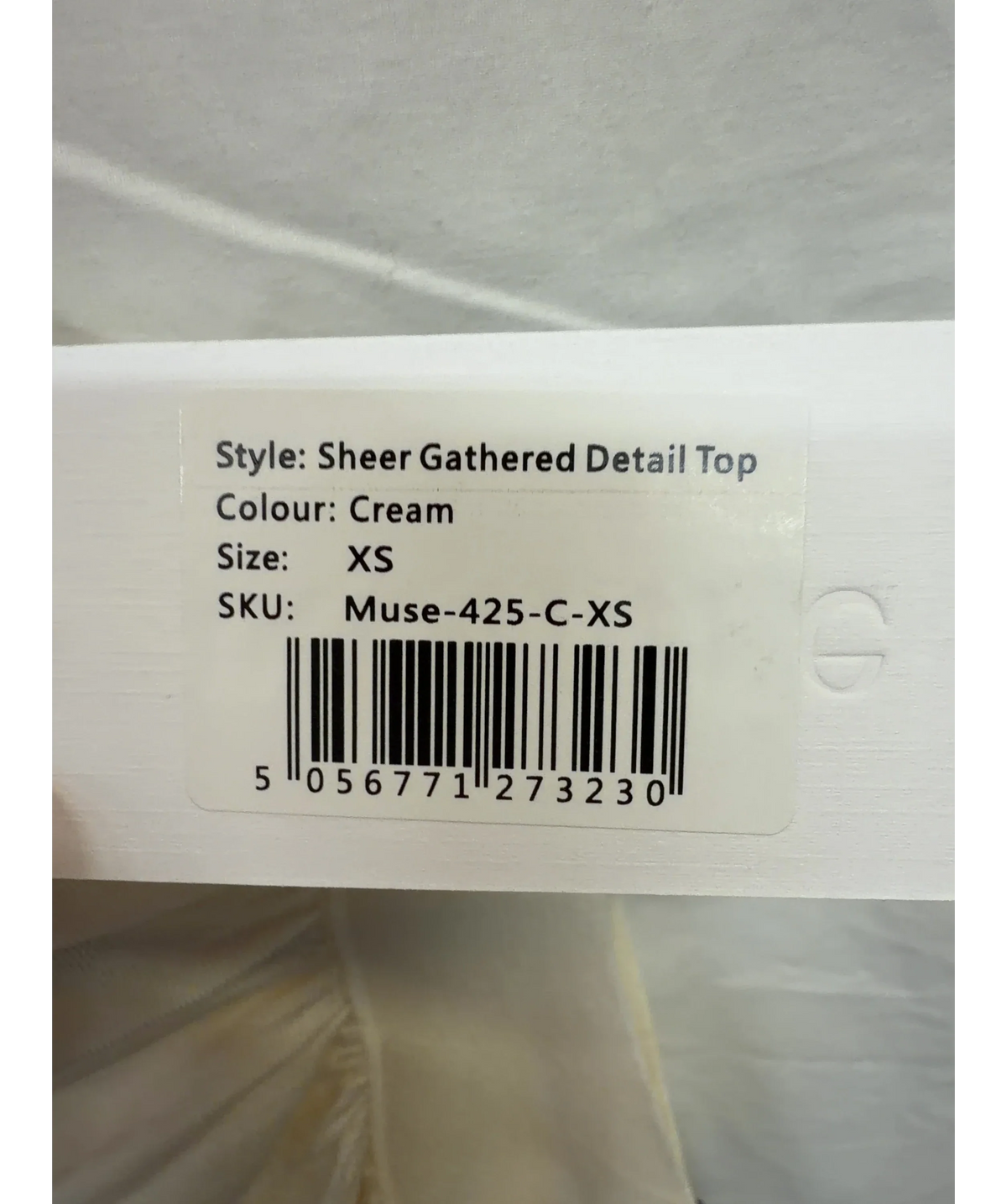 ODD MUSE Cream Sheer Gathered Detail Top, size UK XS — label