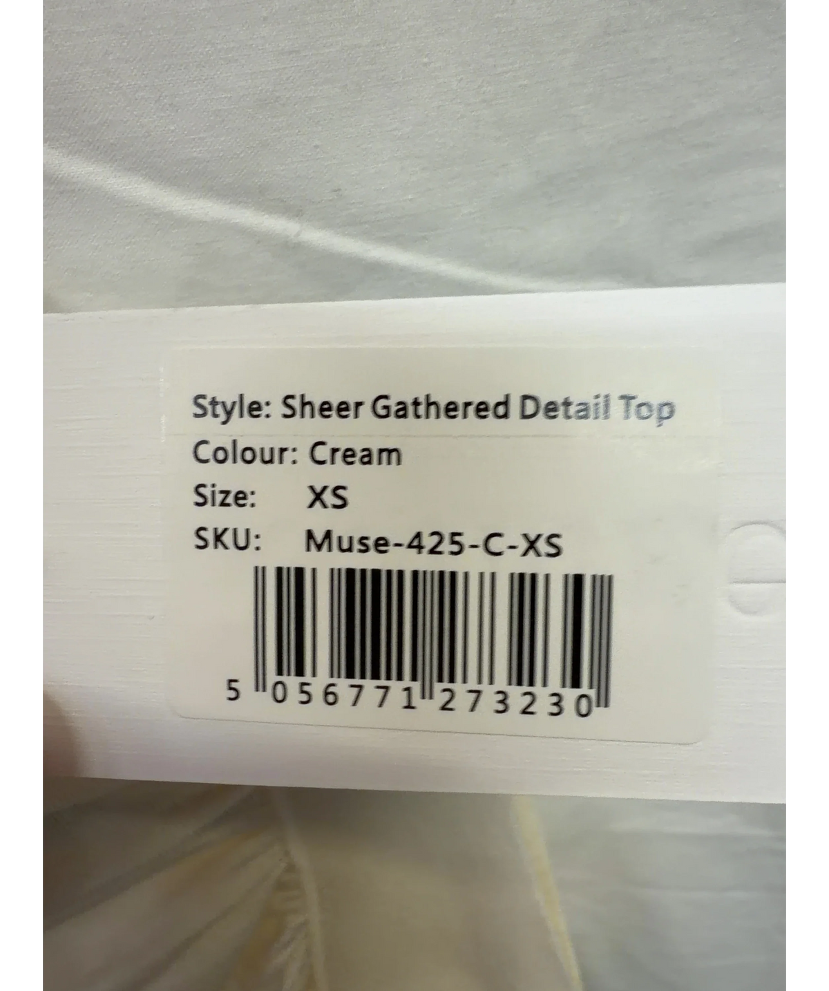 ODD MUSE Cream Sheer Gathered Detail Top, size UK XS — care label