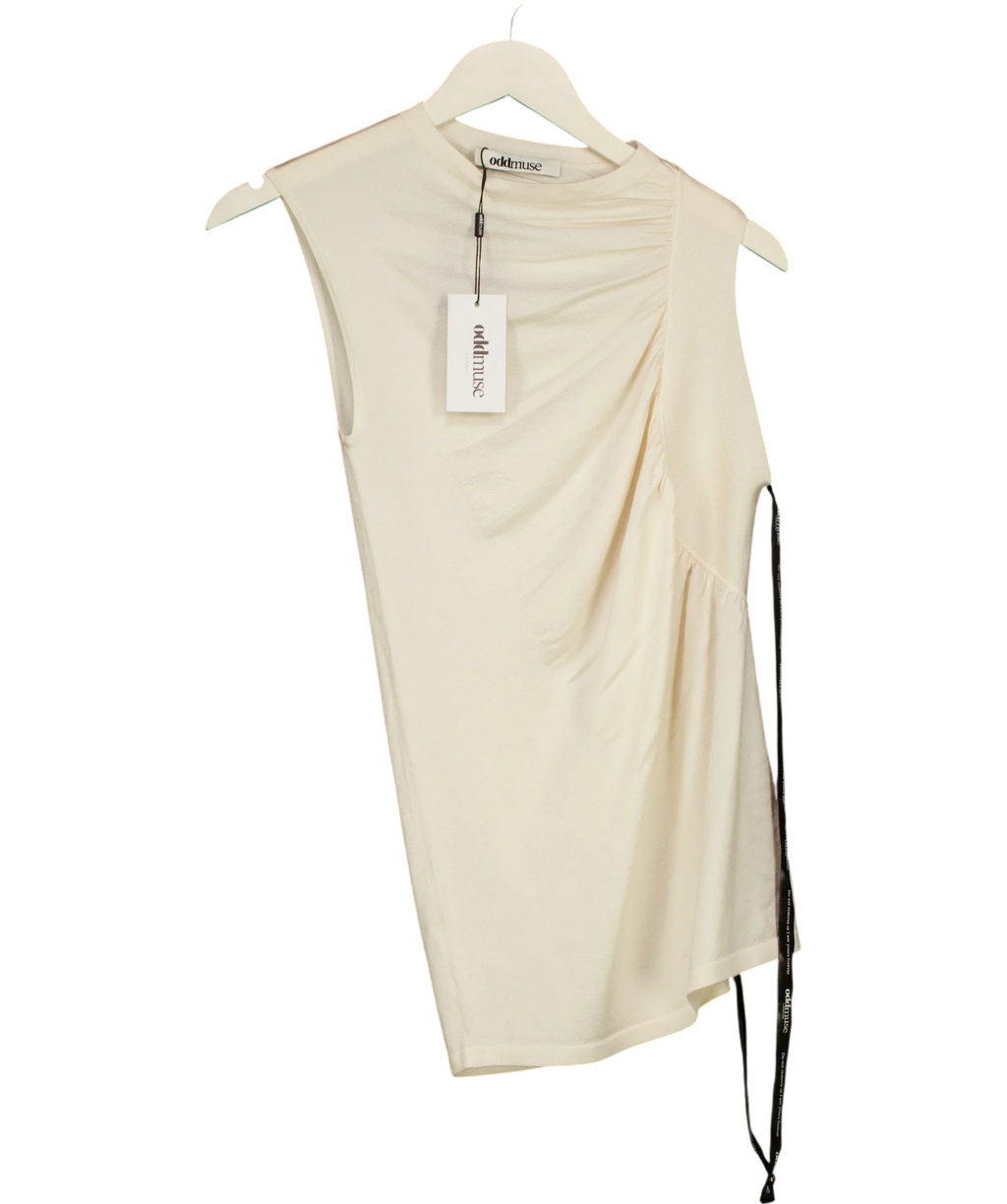 ODD MUSE Cream Sheer Gathered Detail Top, size UK XS — front