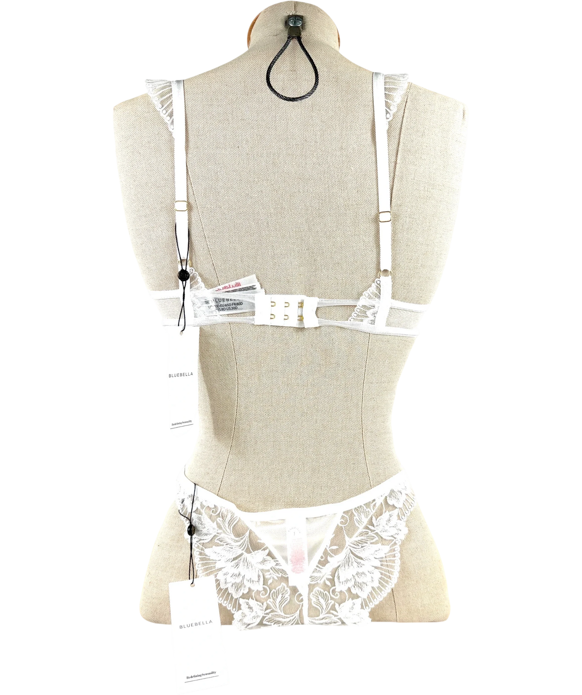Bluebella White Gabriella Wired Bra and Brief Set, size UK 30D — back