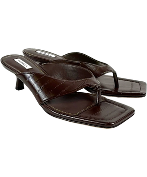 Marella Croc Embossed Leather Square Toe Mules Brown UK 5