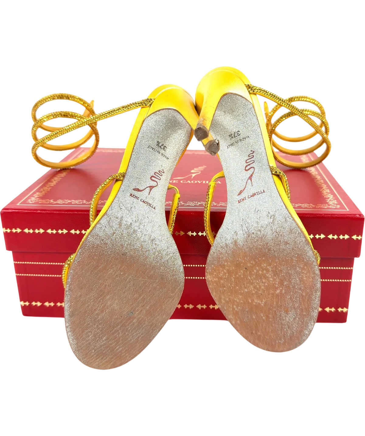 Rene Caovilla Cleo Yellow Crystal Embellished Sandals EU 37.5 UK 4.5 — Sole