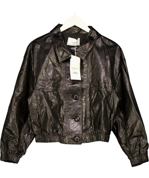 Dodiee Black Leather Bomber Jacket UK XS