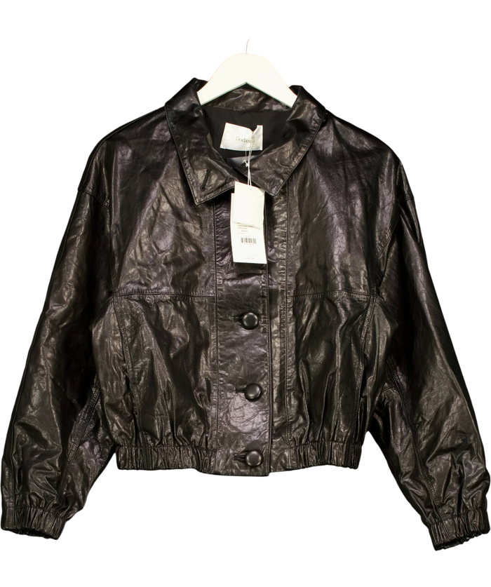 Dodiee Black Leather Bomber Jacket UK XS