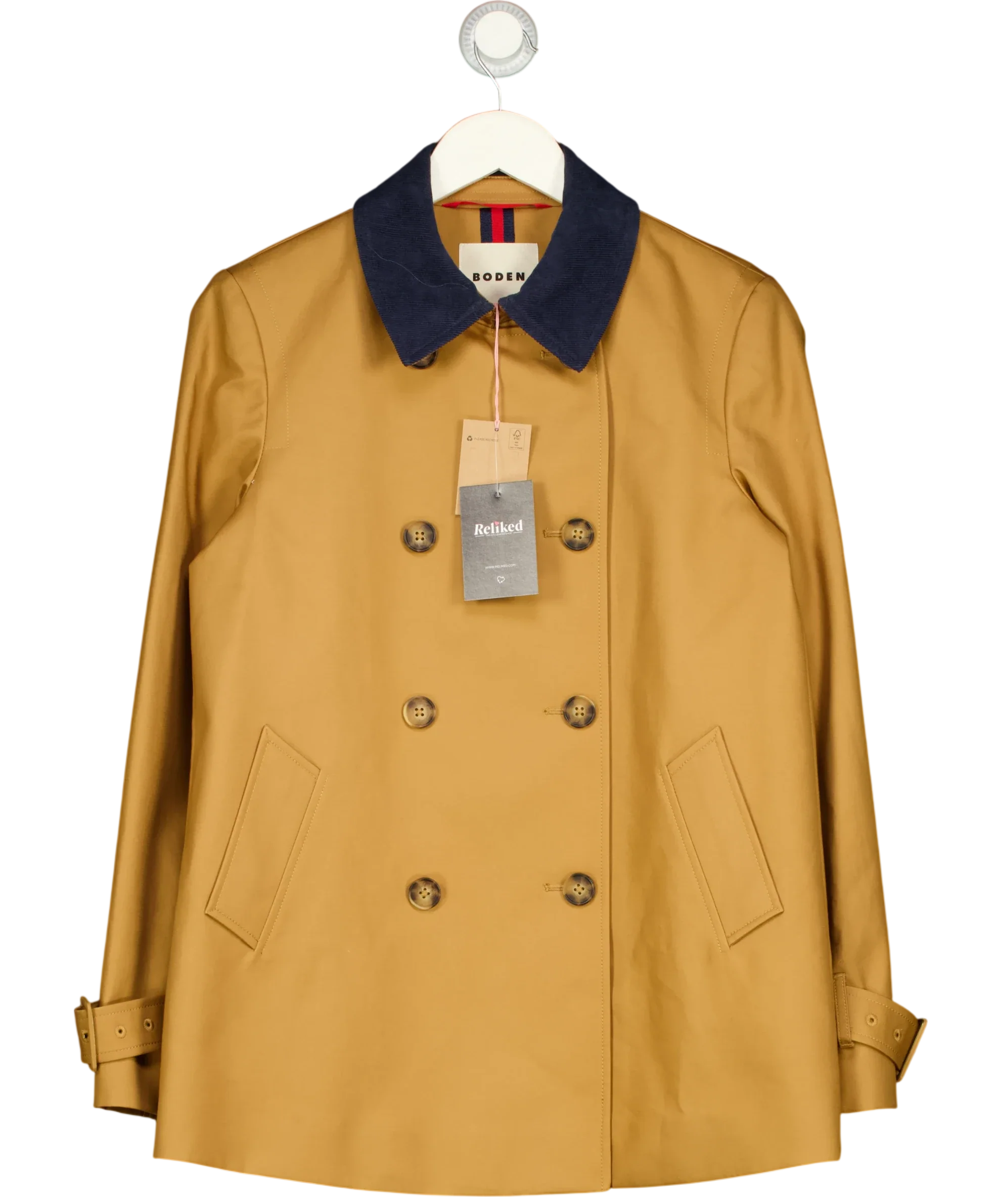 Boden Brown Swing Box Short Trench, size UK 4 — front